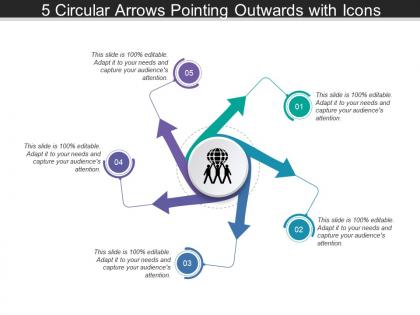 5 circular arrows pointing outwards with icons