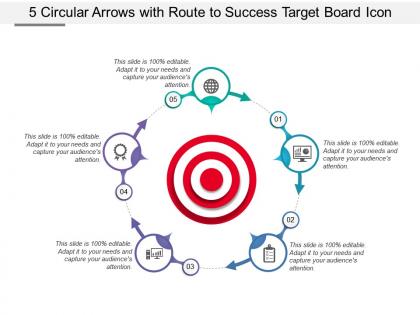 5 circular arrows with route to success target board icon