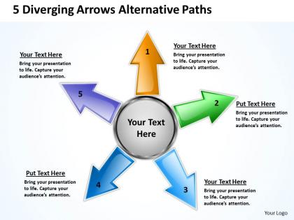 5 diverging arrows alternative paths charts and powerpoint templates