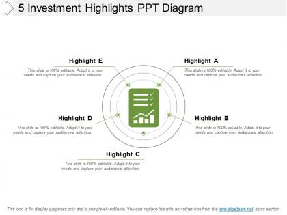 5 investment highlights ppt diagram