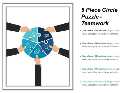 5 piece circle puzzle teamwork example of ppt