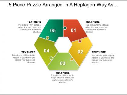5 piece puzzle arranged in a heptagon way as seven piece with empty centre