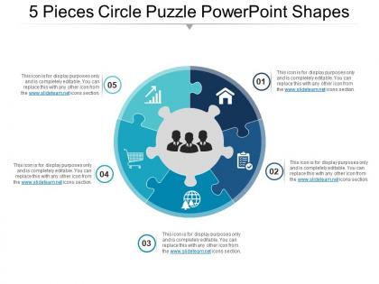 5 pieces circle puzzle powerpoint shapes