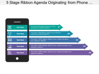 5 stage ribbon agenda originating from phone with profit icon
