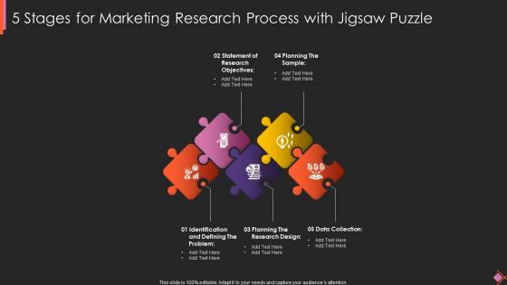 5 Stages For Marketing Research Process With Jigsaw Puzzle