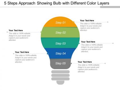 5 steps approach showing bulb with different color layers
