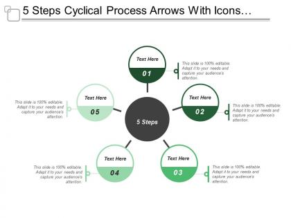 5 steps cyclical process arrows with icons and textboxes