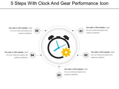 5 steps with clock and gear performance icon