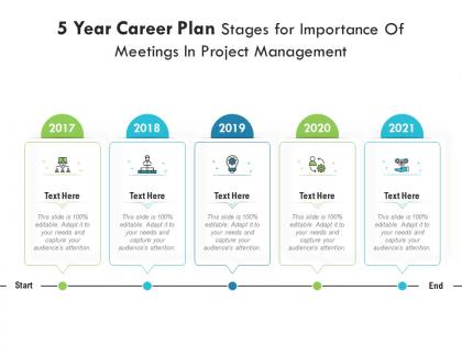 5 year career plan stages for importance of meetings in project management infographic template