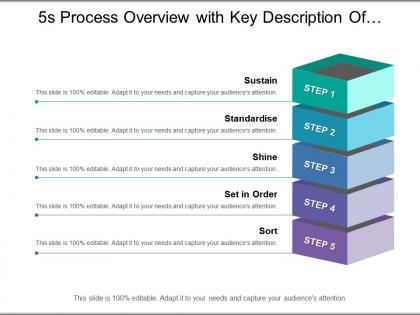 5s process overview with key description of respective category of sustain standardise shine and sort