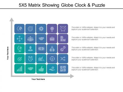 5x5 matrix showing globe clock and puzzle
