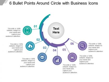 6 bullet points around circle with business icons