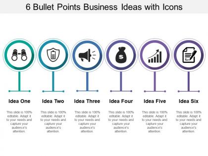 6 bullet points business ideas with icons