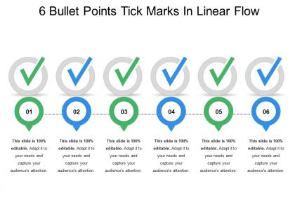 6 bullet points tick marks in linear flow