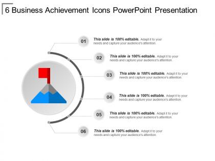 6 business achievement icons powerpoint presentation