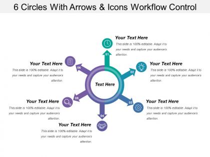 6 circles with arrows and icons workflow control