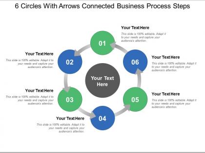 6 circles with arrows connected business process steps