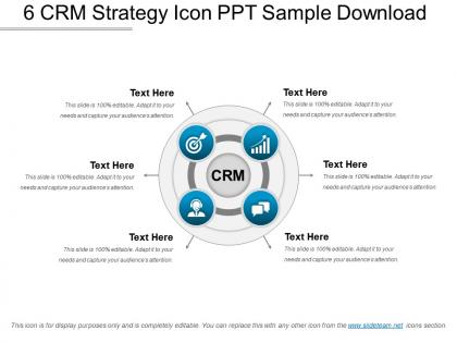 6 crm strategy icon ppt sample download