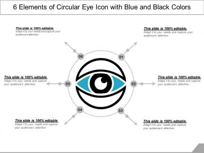 6 elements of circular eye icon with blue and black colors