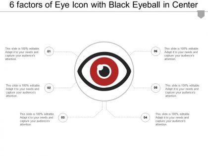 6 factors of eye icon with black eyeball in center
