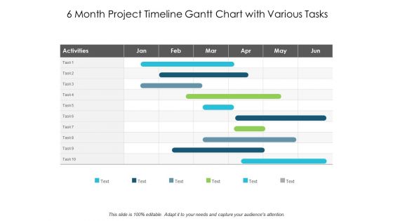 6 month project timeline gantt chart with various tasks