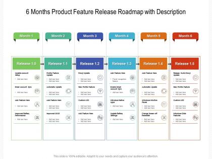 6 months product feature release roadmap with description