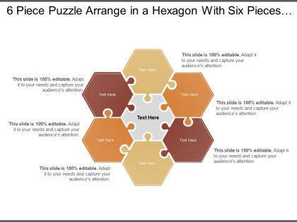 6 piece puzzle arrange in a hexagon with six pieces around a centre one