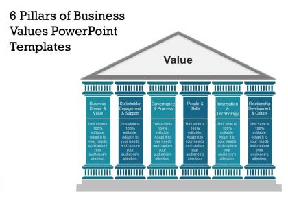 6 pillars of business values powerpoint templates