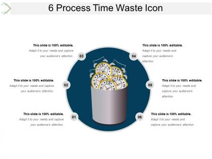 6 process time waste icon presentation backgrounds