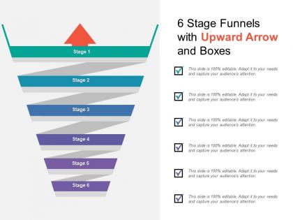 6 stage funnels with upward arrow and boxes