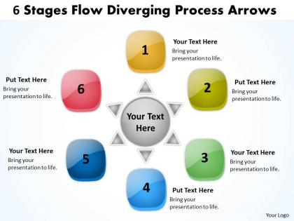 6 stages flow diverging process arrows circular layout diagram powerpoint slides