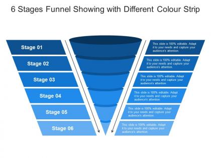 6 stages funnel showing with different colour strip