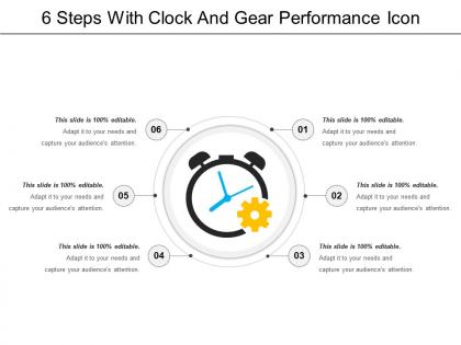 6 steps with clock and gear performance icon