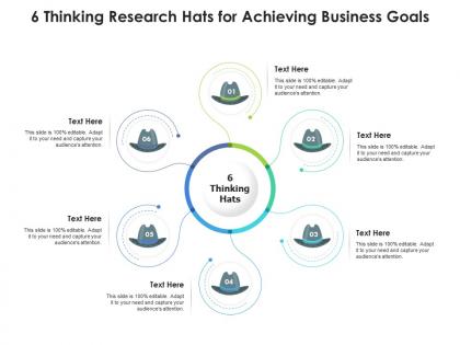 6 thinking research hats for achieving business goals infographic template