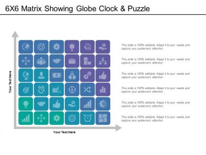 6x6 matrix showing globe clock and puzzle