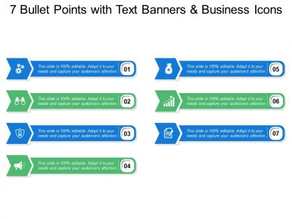 7 bullet points with text banners and business icons