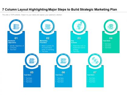 7 column layout highlighting major steps to build strategic marketing plan