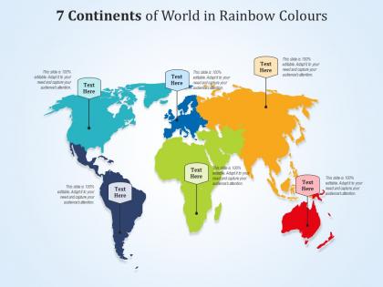 7 continents of world in rainbow colours