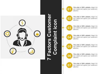 7 factors customer complaint icon powerpoint slide