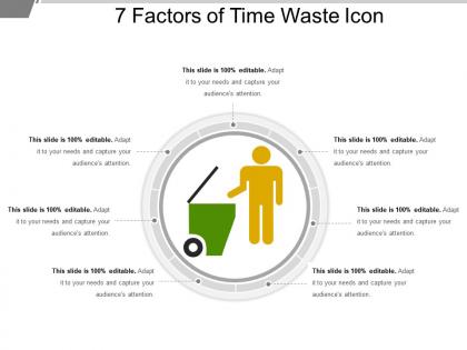 7 factors of time waste icon ppt slide design