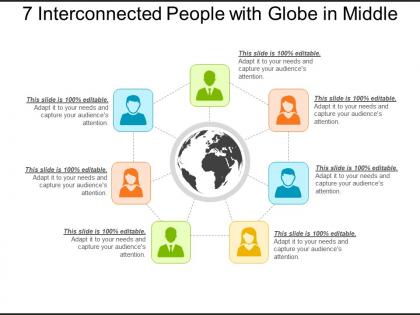 7 interconnected people with globe in middle