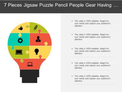 7 pieces jigsaw puzzle pencil people gear having bulb shaped