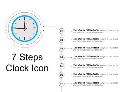 7 steps clock icon sample presentation ppt