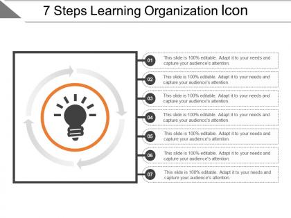 7 steps learning organization icon powerpoint slide