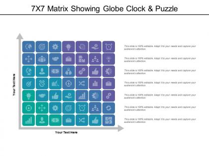 7x7 matrix showing globe clock and puzzle