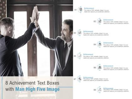 8 achievement text boxes with man high five image