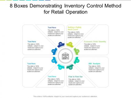 8 boxes demonstrating inventory control method for retail operation