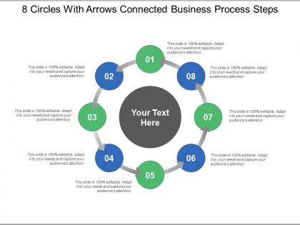 8 circles with arrows connected business process steps