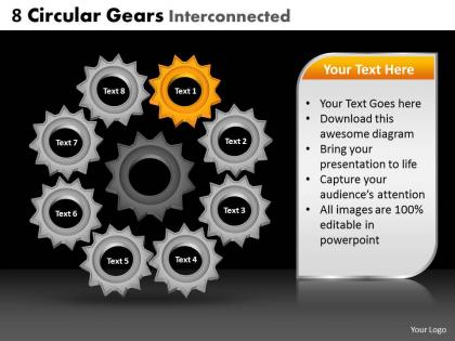 8 circular gears interconnected powerpoint slides and ppt templates db