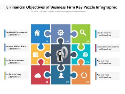 8 financial objectives of business firm key puzzle infographic